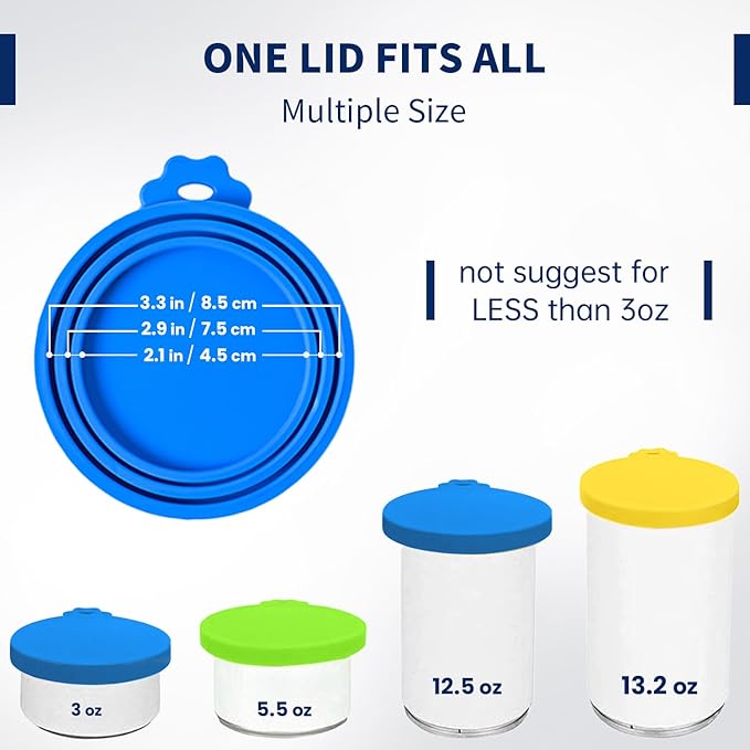WePet Pet Food Can Covers, Silicone Lids, BPA Free, Dishwasher Safe, Fit Most Standard Size Canned Cat and Dog Food, 3oz/5.5oz/12.5oz/13.2oz, Golden Yellow/Lime Green/Royal Blue