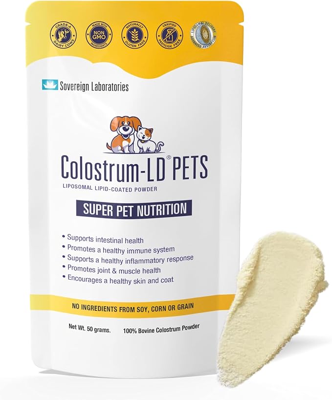 Veterinarian Approved Super Pet Nutrition - for Dogs and Cats - Liposomal Bovine Colostrum, Rich in Immunoglobulins (25%+), Support for Immune and Digestive Systems, Allergies (1.76 Ounces)