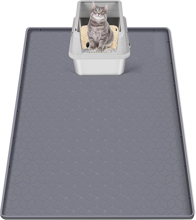 Cat Litter Mat, Extra Large 34" x 22" Silicone Mat Litter Trapping Mat for Scatter Control, Soft on Kitty Paws, Easy to Clean (Dark Grey)