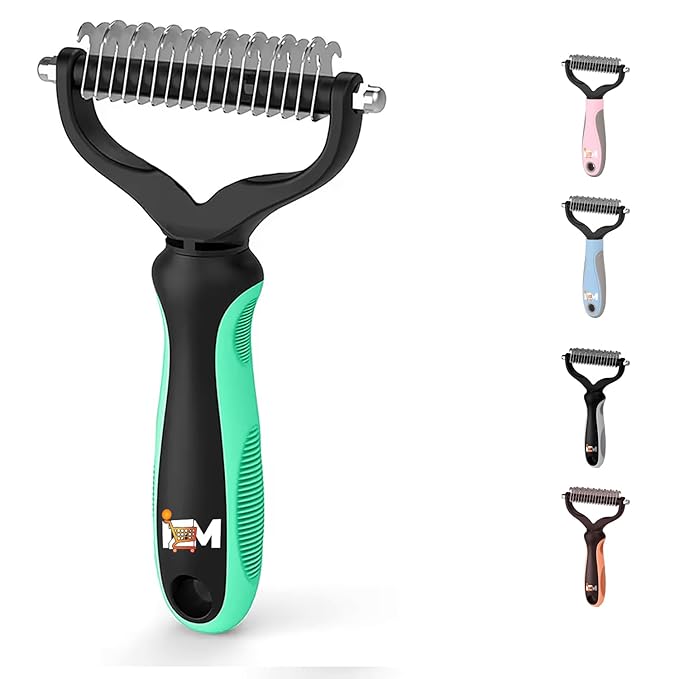 2-Sided Dematting & Deshedding Comb for Dogs & Cats – Undercoat Detangler Brush for Shedding, Matted Hair & Fur Remover Tool, Ergonomic Handle for Stress-Free Pet Grooming (Green)