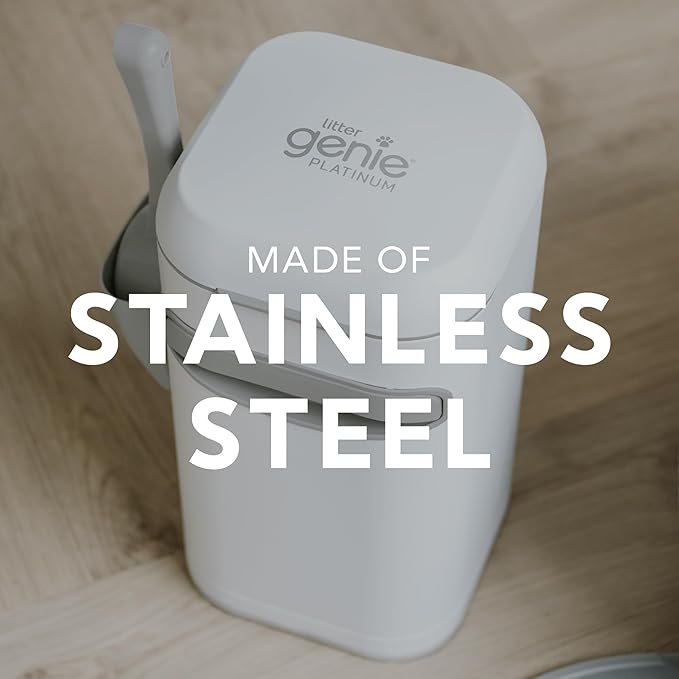 Litter Genie Platinum Pail Made of Durable Stainless Steel Includes 1 Easy Roll Refill