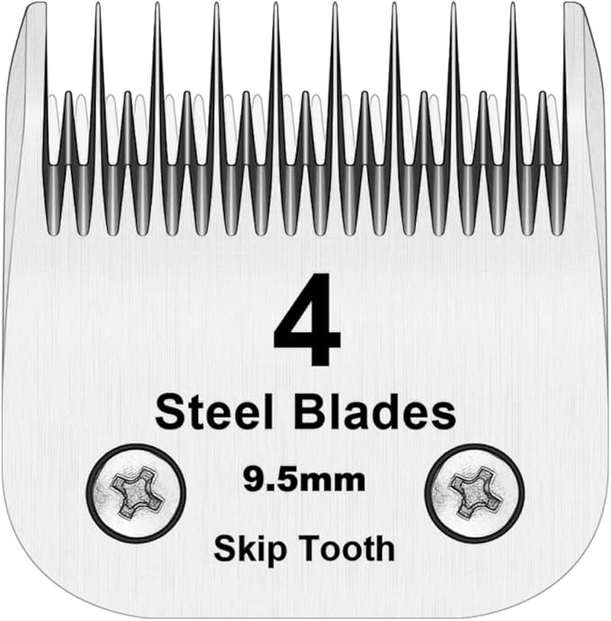 4 Skip Tooth Blades,Detachable Pet Dog Grooming Steel Blade，Compatible with Andis,Oster A5,Wahl KM10 Series Clippers,Cut Length 3/8-Inch (9.5mm)