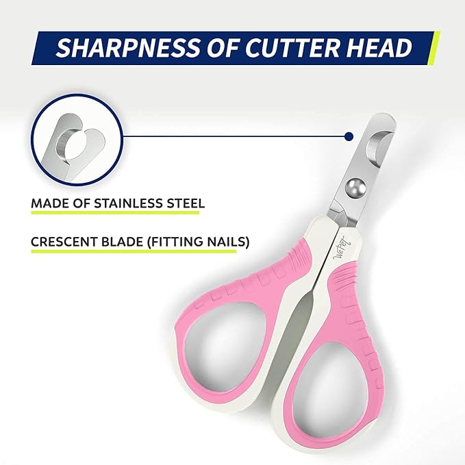 WePet Pet Nail Clippers U07.1, Professional Claw Trimmer, Bended Scissor Special for Cats, Kittens, Dogs, Puppies, Small Animals, White/Thulian Pink