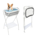 2 in 1 Dog Bathtub Small Pet Bathtub with Stand, Foldable Pet Bath with Drainage Tube, Portable Dog Washing Station for Small Dogs Cats, Indoor & Outdoor, 110.23lbs Load, 26'' L×16.5‘’ W×38.8'' H