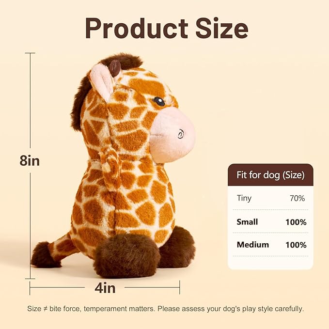 Soft Plush Giraffe Dog Toy for Small & Medium Dogs and Puppies – Dual Squeaker, Crinkle Comfort Toy for Gentle Chewers