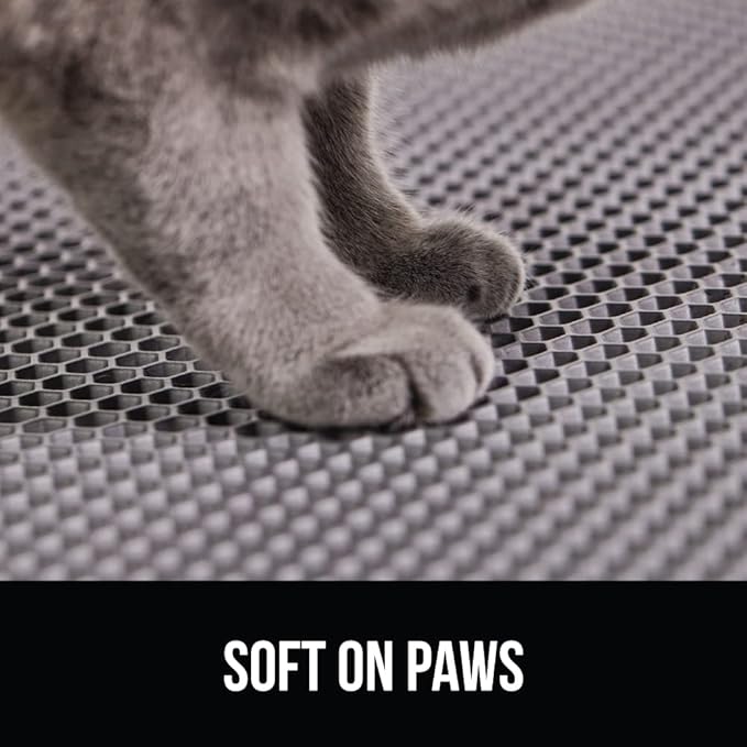 GORILLA GRIP Honeycomb Cat Litter Box Mat, Two Layer Trapping Waste Mats, Soft On Paws, Litter Box Supplies and Essentials for Indoor Cats, Traps Excess, Water Resistant for Floors, 24x15 Gray