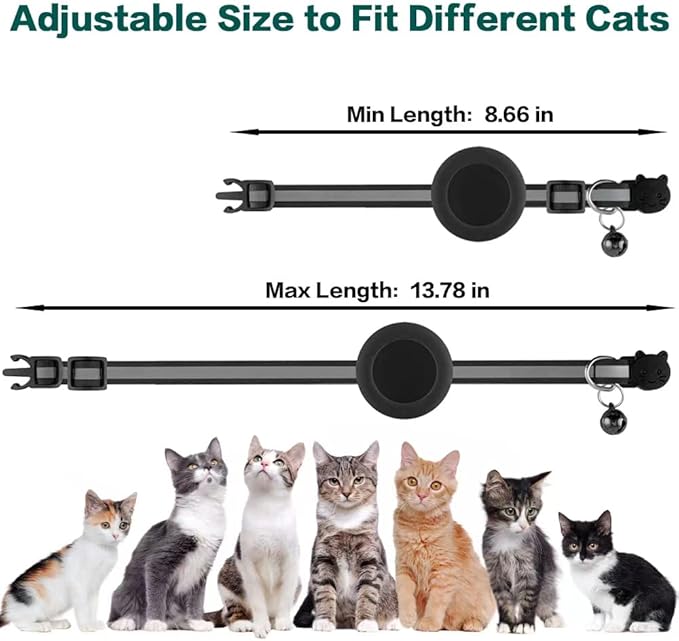 Airtag Cat Collar Breakaway, Reflective Kitten Collar with Apple Air Tag Holder and Bell for Girl Boy Cats, 0.4 Inches in Width and Lightweight(Yellow)