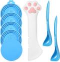 Uiifan Cat Food Lid Cat Food Can Covers Lids 8 Pcs Pet Can Supplies Set 5 Silicone Wet Kitten Foodstuff Tin Covers Lids 2 Silicone Dog Spoons 1 Paw Shape Multifunctional Opener for Pets(Blue)