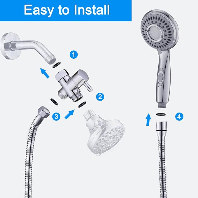 Dog Shower Attachment,Shower Head Sprayer Attachment with ON/OFF Shower Head, Brass 3-Way Diverter for Connecting Shower Arm, Stainless Steel Hose, Dog Brush and Adhesive Holder for Convenient Bathing