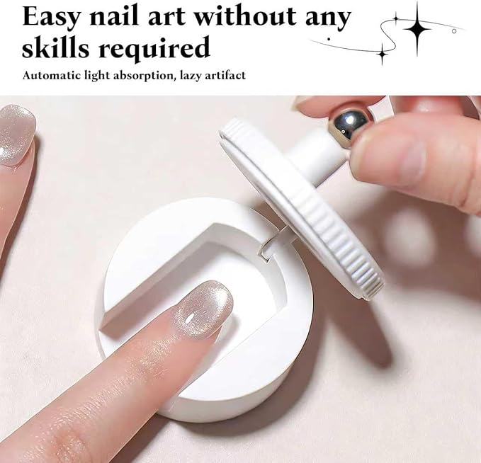 2026 New Rotating Cat Eye Magnet, Beginner Friendly Nail Tool with Uniform Magnetic Force and Excellent Light Absorption, Can Easily DIY Glossy Cat Eye Effect (1*White+1*Ball Magnet)