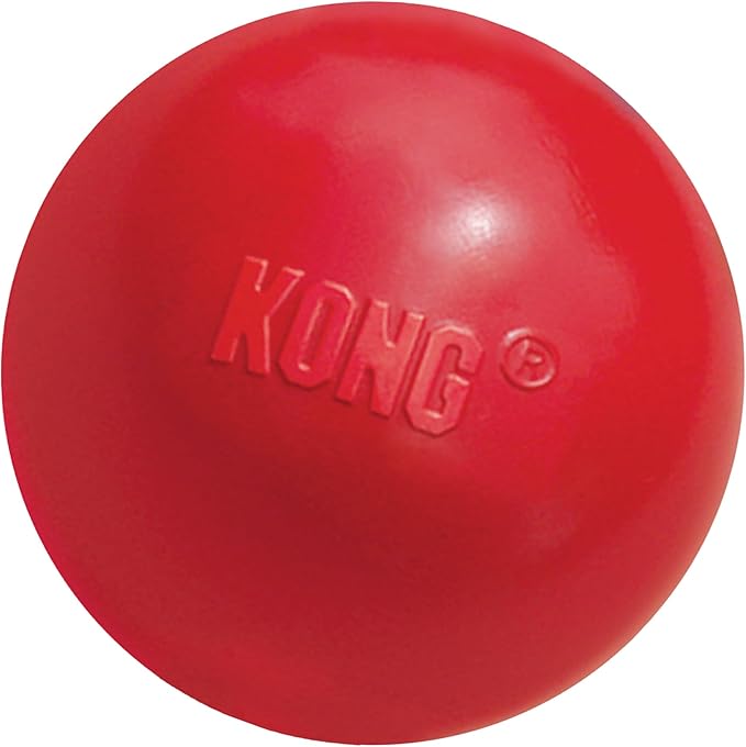 KONG Ball with Hole - Durable Dog Fetch Toy for Training, Interactive Playtime & More - Classic KONG Natural Rubber Ball - Red - For Large/Medium Dogs