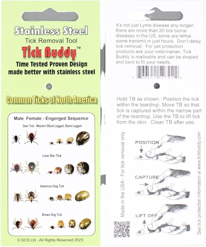 Tick Buddy (1-Pack) Stainless Steel Tick Removal Tool for Dogs Cats Pets and People