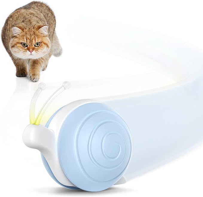 Cheerble Interactive Cat Toy for Indoor Cats, Wicked Snail Kitten Toys, Automatic Cat Toys with LED Lights, Rechargeable Moving Toys for Cats, Smart Stimulating Electric Pet Toy(Blue)