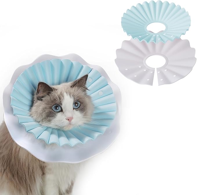 2 Pieces Soft Cat Cone Collar– Adjustable Lightweight Recovery E-Collar to Stop Licking, Scratching & Biting After Surgery, Comfortable Wound Healing Cone Alternative (Blue, L)