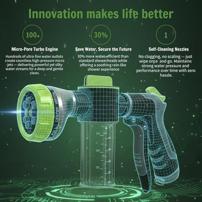 Dog Washing Hose Attachment, 10 Spray Modes and Adjustable Water Pressure Garden Hose Nozzle with Soap Dispenser for Dog Cat Bathing, Also Adopted in Watering Flowers, Pet Wash