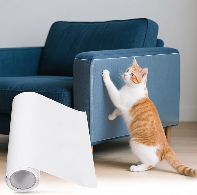 uxcell Anti Cat Scratch Furniture Protector, 1 Roll 118" x 9.8" Single-Sided Sticky Couch Protector from Cat Claws, Clear Protectors from Cats Scratching for Sofa Corners, Walls, Doors