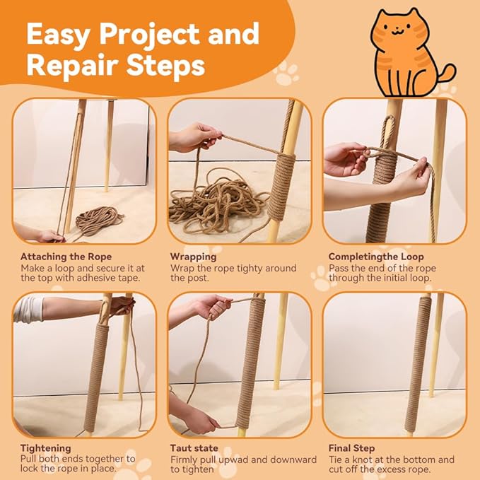 Natural Sisal Rope for Cat Scratcher Replacement, Durable Cat Tree Post Repair Cord for DIY Projects, Climbing Towers, Furniture Protection, Scratch Pad, Crafts, Garden, and Home Décor Use