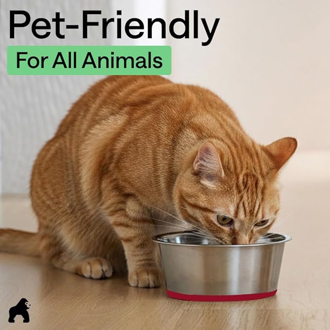 GORILLA GRIP Dog Bowls, Food Grade 304 Stainless Steel, Holds 2 Cups Each (16 fl oz) Food and Water Bowl for Feeding Dogs and Cats, Dishwasher Safe, Rust Resistant, BPA Free Rubber Base Set of 2 Red
