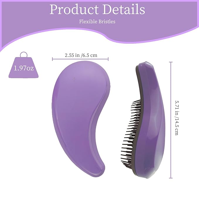 Comma-Shaped Small Dog Brush, Fit for Yorkie, Shih Tzu, Maltese Maltipoo Pomeranian - Gentle Soft Bristles for Effortless Pet Hair Removal, Puppy Essentials (Purple)