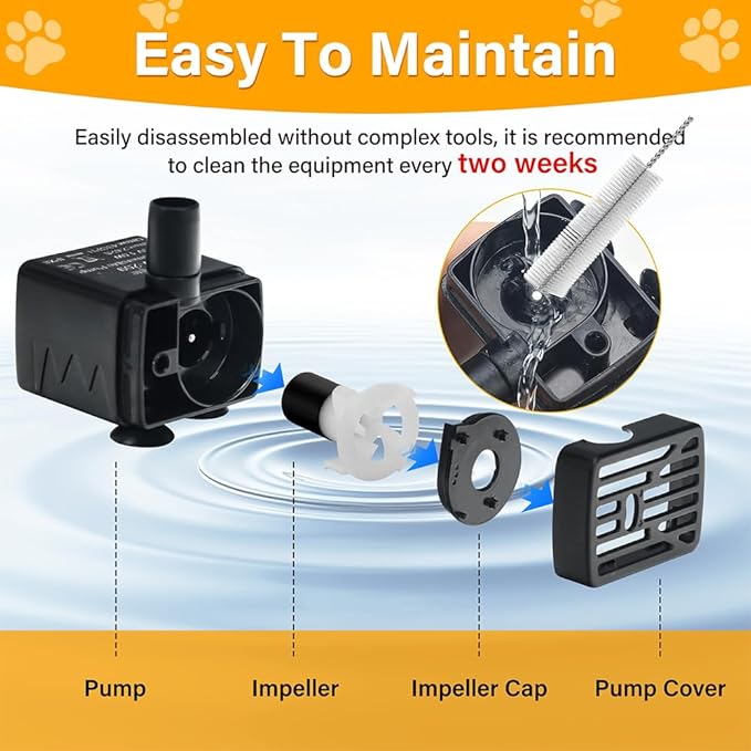 Ultra-Quiet Replacement Pump for Cat Water Fountains Submersible Pet Drinking Fountain Dog Water Dispenser Pump 5V IPX8 Waterproof （USB Cable）