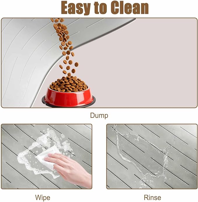 40"x30" Extra Large Silicone Pet Food Mat, XXL Pet Feeding Mat with Raised Edges, Waterproof Dog Bowl Mat for Food and Water, Cat and Dog Placemat for Floors, Light Brown