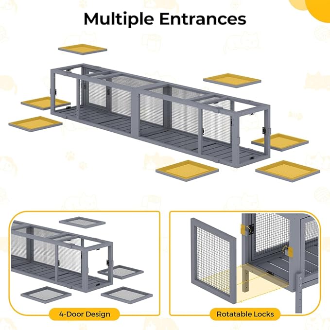 COZIWOW Wooden Cat Play Tunnel with Platforms | Configurable Window Catio | Multi-Combination Extendable Cat Run for Indoor/Outdoor Use | Small Pet Play Enclosure