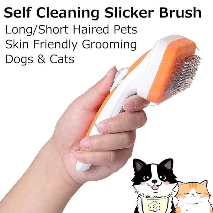 Self Cleaning Slicker Brush for Dogs Cats Deshedding Grooming Tool, Skin Friendly, Remove Loose fur Petfor Shedding Hair, Glides Naturally without Pulling