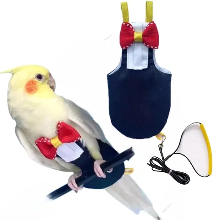 Bird Diaper Harness Flight Suit Clothes with Flying Leash for Parrots Cockatiel Pet Birds, Parrot Clothes, Bird Training Nappy Suit Liners Clothes (L, Black)