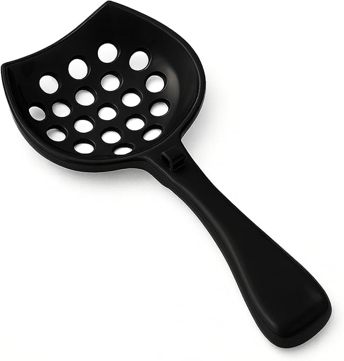 cat Litter Scooper with Holder: Easy-to-Clean cat Scooper for Litter Box; Ergonomic Handle Design for Pooper Scooper cat; Compatible with Clumping and Pellet Litter Scoop. (Black)