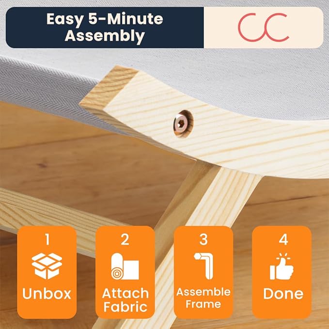 CallieCo Wooden Cat Hammock Bed, Modern Elevated Pet Lounger with Premium Wooden Frame & Breathable Fabric, Stylish Indoor & Outdoor Cat Bed for Cats & Small Dogs - Gray