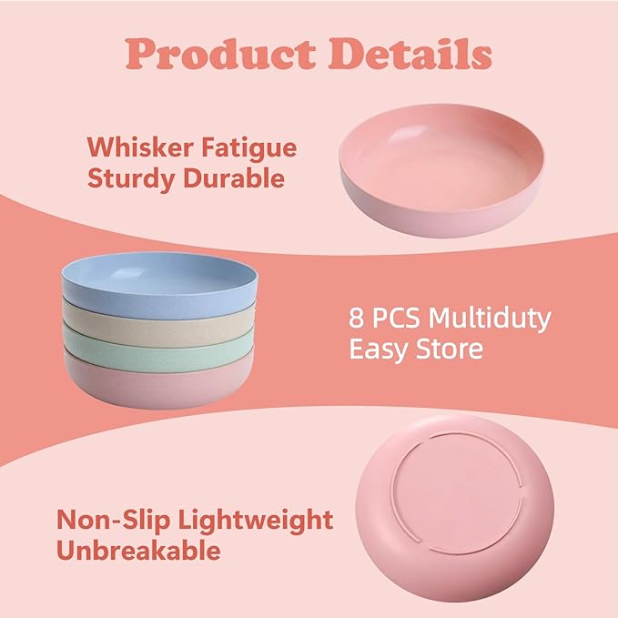 [8 Pack] Cat Dishes Whisker Friendly, Shallow Wide Pet Food and Water Bowl, 5.5 Inch Cat Food Dish, Friendly Wet Feeding Bowl, Durable Wheat Straw Pet Bowls, Pet Plate for Kittens (Indoor/Outdoor)