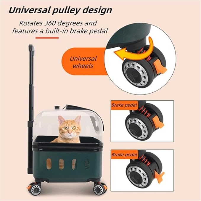 Hard Shell Cat Carrier with Wheels, Rolling Pet Travel Stroller for Cats, for Traveling, Taking A Walk, Applicable Weighing Up to 22lbs(Pink)