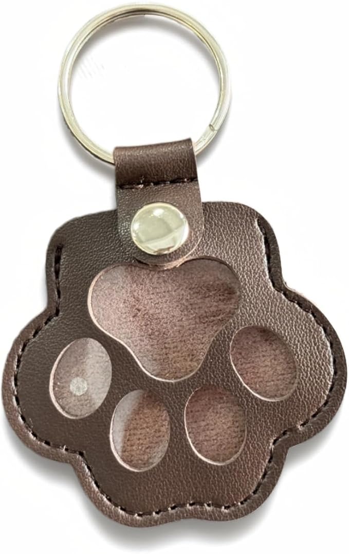 Pet Memorial Keychain Leather Cat Claw Keychain Pet Hair Keepsake Box Cherished Memories Gifts for Pet Lovers (Dark Brown)