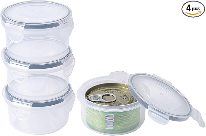 4Pack Cat Can Covers for 3 oz Canned Food Storage Container, Airtight Lock Pet Food Sealer Lids Transparent Kitten Can Box for 2.56''/65mm D and 85g Small Cans