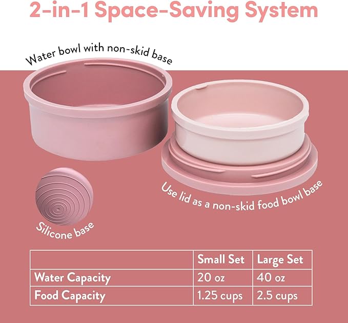 KindTail Pet Bowl Set + Silicone Pet Food Mat - Includes (2) Portable Pet Bowls with Lid & Handle + (1) Waterproof Pet Feeding Mat - Made from Food-Grade, Dishwasher-Safe Materials - BPA & Toxin-Free