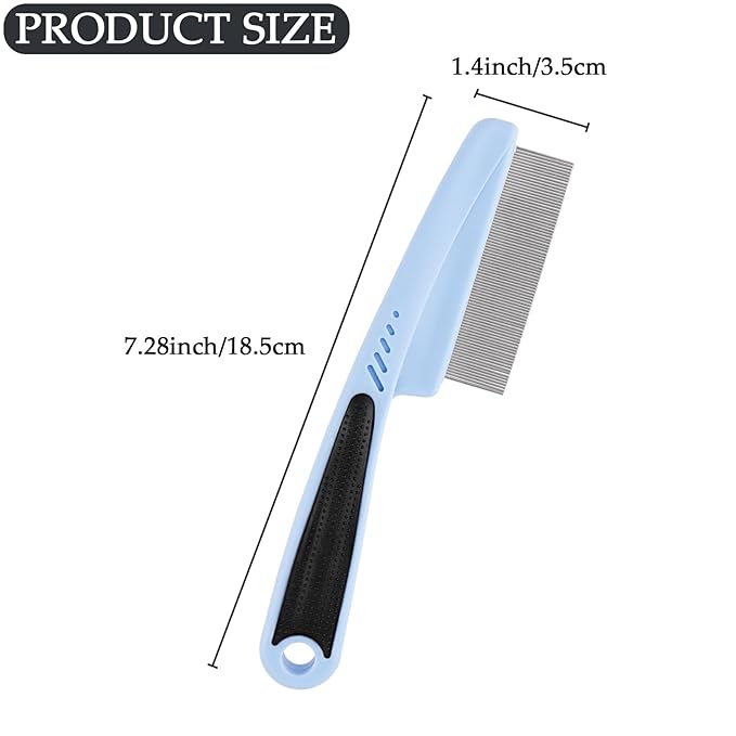 2 Pack Pet Comb, Stainless Steel Fine Tooth for Loose Hair, Knots, Pet Brush with Rubber Handle for Pet Grooming