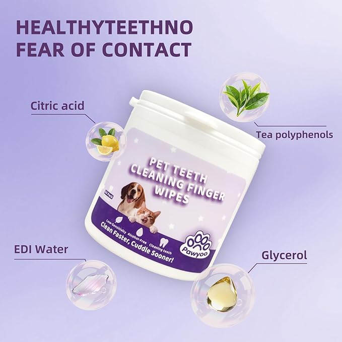 Cats Dogs Dental Care Finger Wipes - 50 PCS Tooth Brushing Kit Dental Wipes for Cats - Teeth Cleaning Finger Wipes for Dog & Cats - Reduces Dental Debris & Freshens Breath (CY_TeethWipes)
