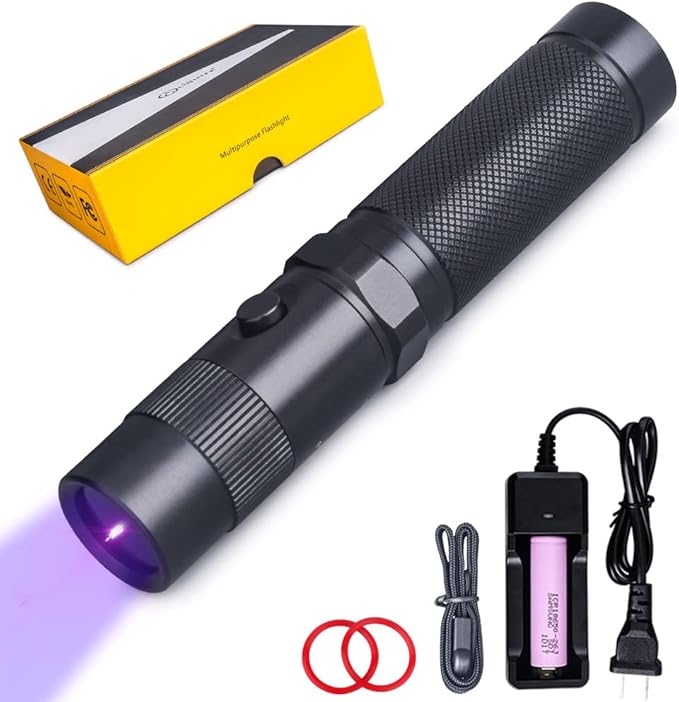 LIGHTFE Black Light Flashlight UV302 UV Flashlight 395nm Max.3000mW High Power for UV Glue Curing, Rocks and Mineral Glowing, Pet Urine Detector, AC Leak Detector