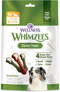 Whimzees Wellness Brushzees Dog Dental Treat, VOHC Accepted Chews, Freshens Breath, Medium Size, 4.2 oz Bag, 4 Count