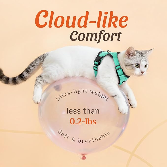 Dooradar Cat Harness and Leash Set, Escape Proof Safe Adjustable Kitten Vest Harnesses for Walking, Easy Control Soft Breathable Mesh Jacket with Reflective Strips for Cats, Green, XXS