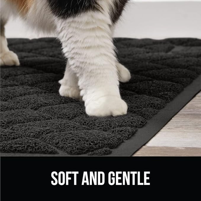 GORILLA GRIP Cat Litter Box Mat, 47x35, Water Resistant, US Designed Kitty Litter Trapping Mats, Easy to Clean, Scatter Control, Less Mess and Clean Floors, Kitten Supplies for Indoor Cats, Black