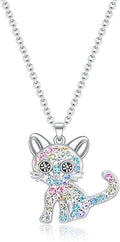 Girls Cat Birthstone Necklace Gifts for Women,Kitty Cats Dog Pendant Necklaces Jewelry for Cat Lovers