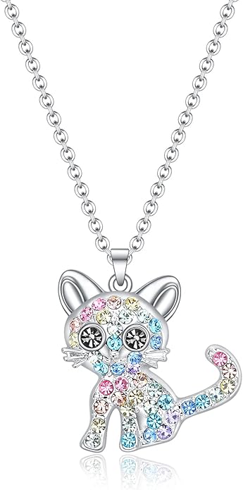 Girls Cat Birthstone Necklace Gifts for Women,Kitty Cats Dog Pendant Necklaces Jewelry for Cat Lovers
