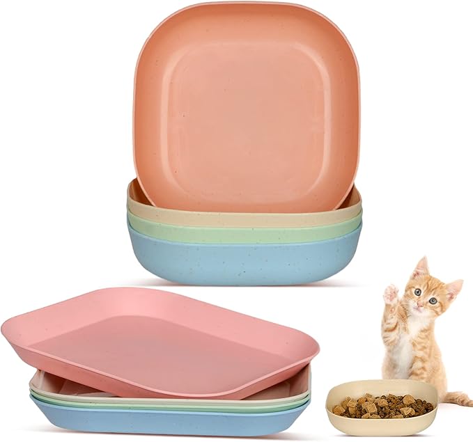 8 Pieces Cat Food Bowl Set, 6 inch Wide Shallow Cat Bowl for Relief Whisker Fatigue,Small Flat Cats Dish, Shallow Pet Feeding Dish or Plate for Kittens and Small Dogs