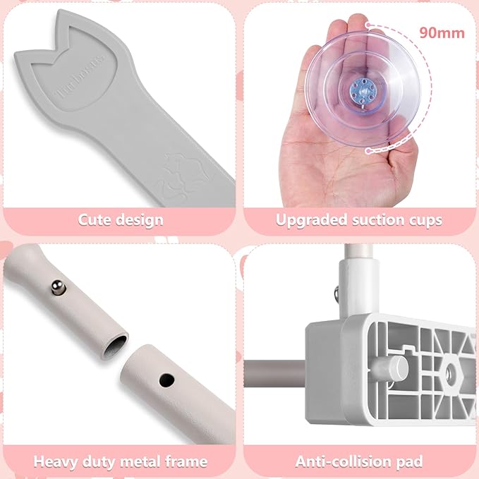 2 Pack Cat Window Perch,Cat Window Hammock Cordless Foldable Window Bed with 4 Large Strong Suction Cup,Reversible Cushion Cover,Metal Frame Easy to Adjust Window Seat Holds up to 40lbs(Gray，M)