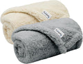 Furrybaby 2-in-1 Premium Sherpa Pet Blankets for Medium Dogs & Cats, Super Soft Washable Fleece, Calming Couch, Car & Indoor Use (32"x40", Grey & Beige)