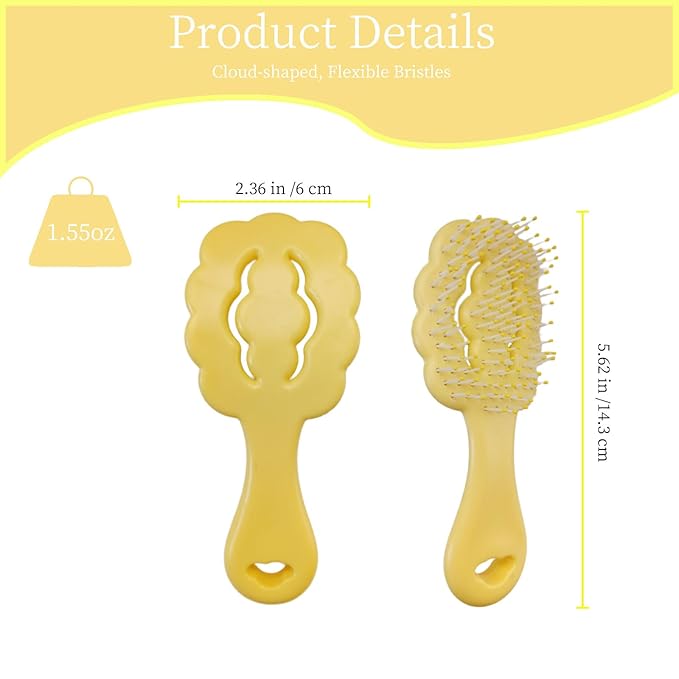Cloud-Shaped Soft Bristle Small Dog Brush - Hollow Back Design for Easy Grooming - Ideal for Yorkie, Shih Tzu, Maltese Maltipoo Pomeranian- Puppy Essentials , Pet Hair Removal Essentials (Yellow)