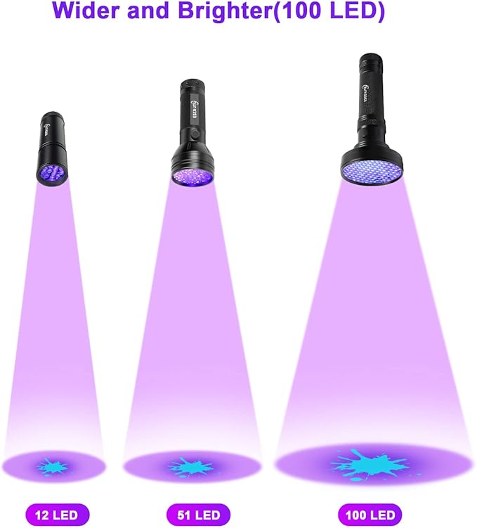 ESCO LITE UV Flashlight Black Light, 100 LED 395 nM Ultraviolet Flashlights UV Blacklight Detector for Dog Urine, Pet Stains and Bed Bug
