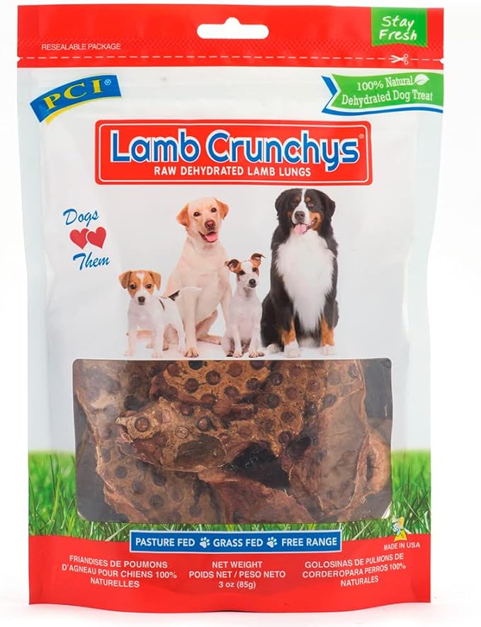 PCI Pet Center Inc. Lamb Crunchys Raw Dehydrated Lamb Lungs Dog Treats, 3 Ounce Pack