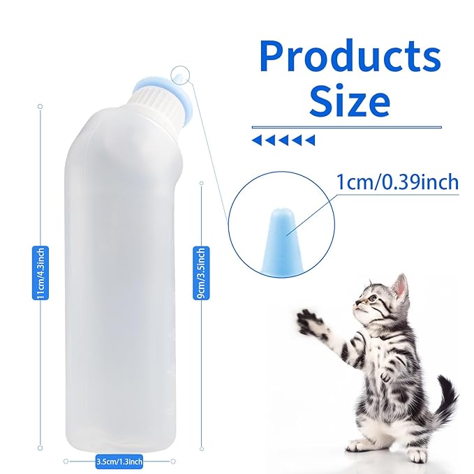 5Pack Kitten Bottle for Nursing Puppy Milk Kitten Bottles Feeding Kit Silicone Nipple for Newborn Pets Kittens, Puppy,Squirrel (Blue)